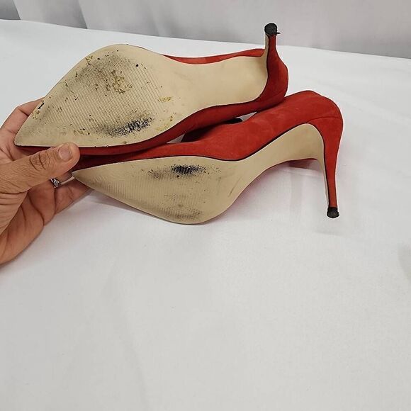 Guess Size 8.5 Ondrea Red Suede Pointed Toe Heeled Ankle Boots F - Picture 10 of 13